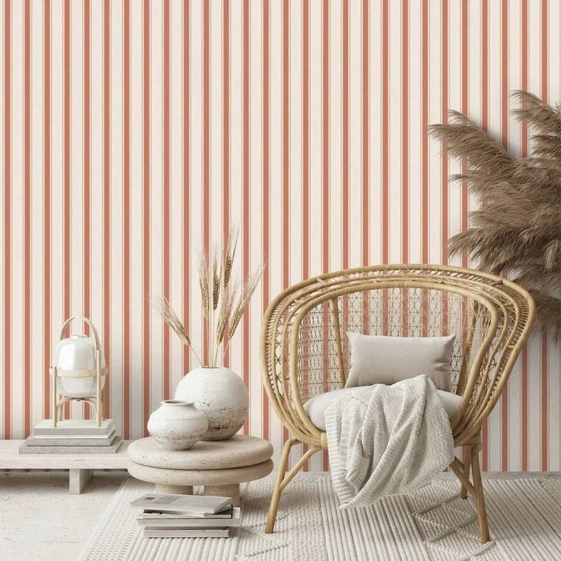 Papier peint tapisserie rayures terracotta chaudes — intissé mat premium