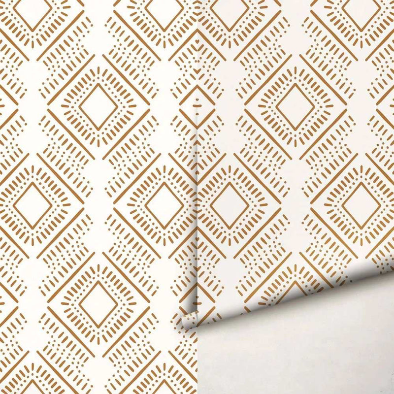 Papier peint tapisserie scandinave terracotta motif ethnique — autocollant