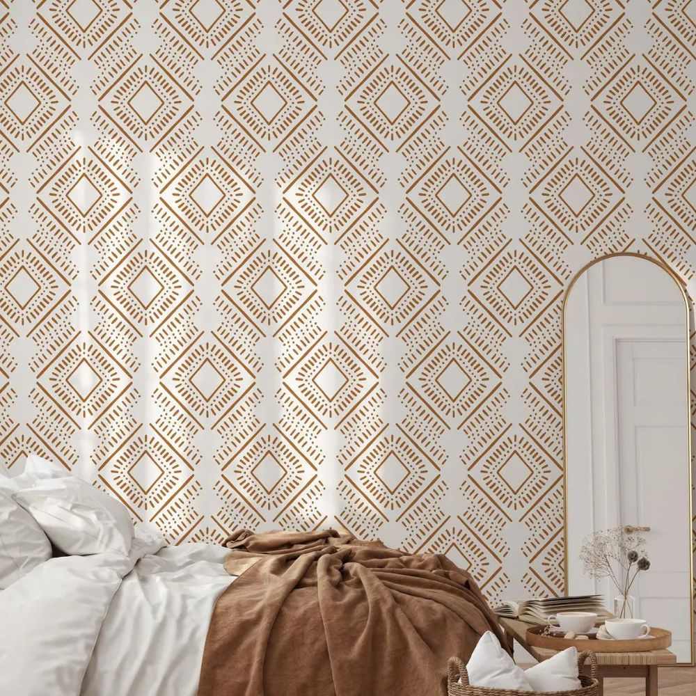 Papier peint tapisserie scandinave terracotta motif ethnique - Papierpeint - panoramique.fr