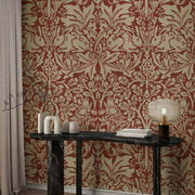 Papier peint tapisserie style William Morris rouge - Papierpeint - panoramique.fr