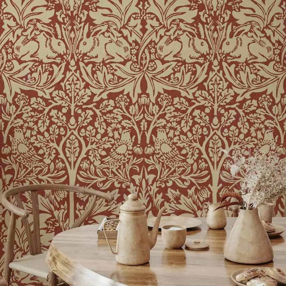 Papier peint tapisserie style William Morris rouge - Papierpeint - panoramique.fr