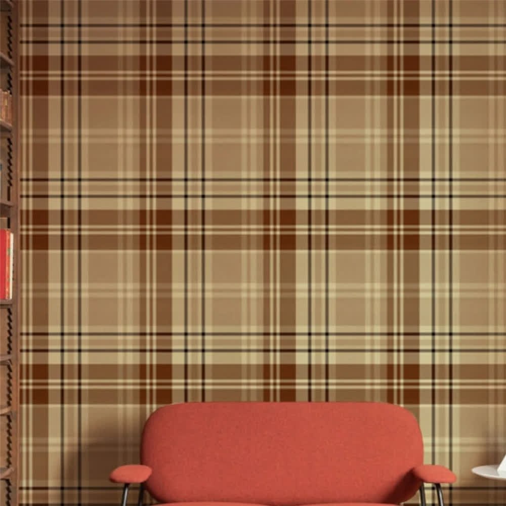 Papier peint tapisserie tartan écossais marron et beige - Papierpeint - panoramique.fr