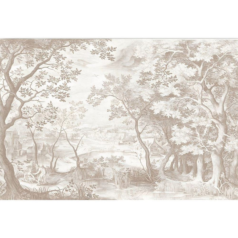 Papier peint tapisserie toile de Jouy arbres gravés — autocollant