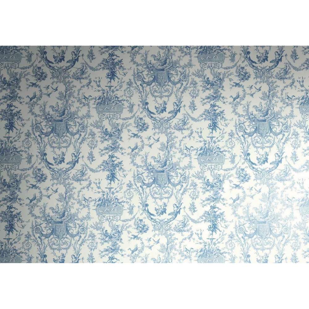 Papier peint tapisserie toile de Jouy bleu - motif
