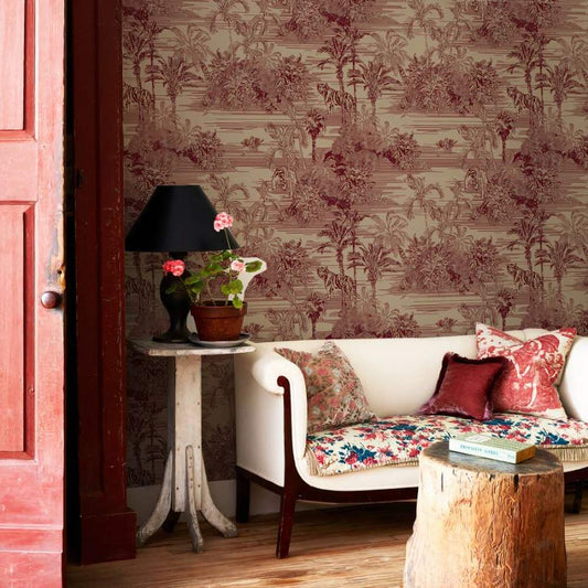 Papier peint tapisserie toile de Jouy bordeaux - Papierpeint - panoramique.fr