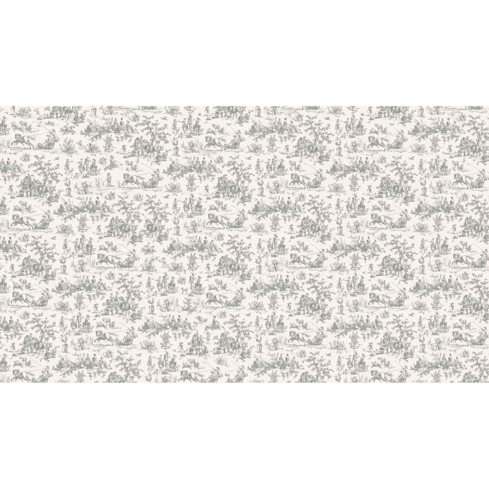 Papier peint tapisserie toile de Jouy gris - motif