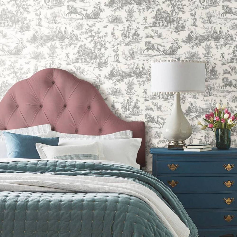 Papier peint tapisserie toile de Jouy gris — intissé mat premium