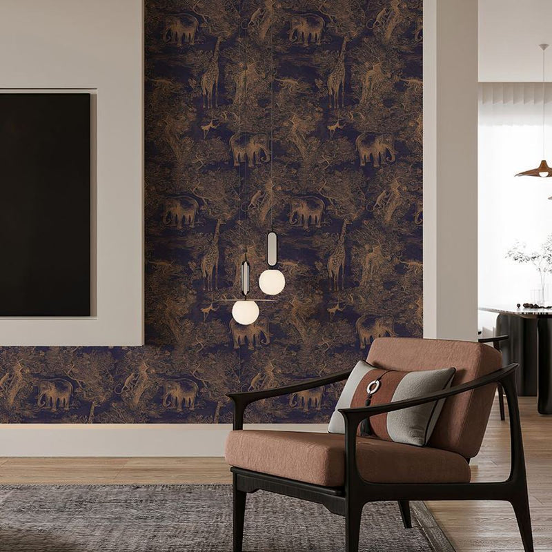 Papier peint tapisserie toile de Jouy noir — intissé mat premium