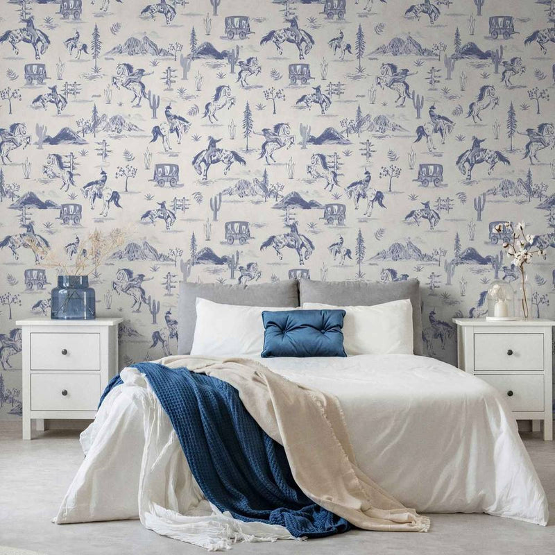 Papier peint tapisserie toile de Jouy revisitée — intissé mat premium