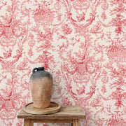 Papier peint tapisserie toile de Jouy rose - Papierpeint - panoramique.fr