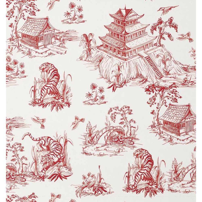 Papier peint tapisserie toile de Jouy rouge — autocollant