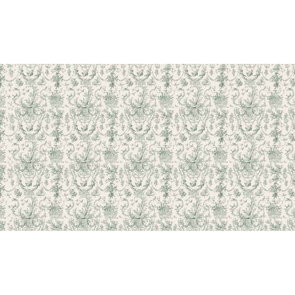 Papier peint tapisserie toile de Jouy vert - motif