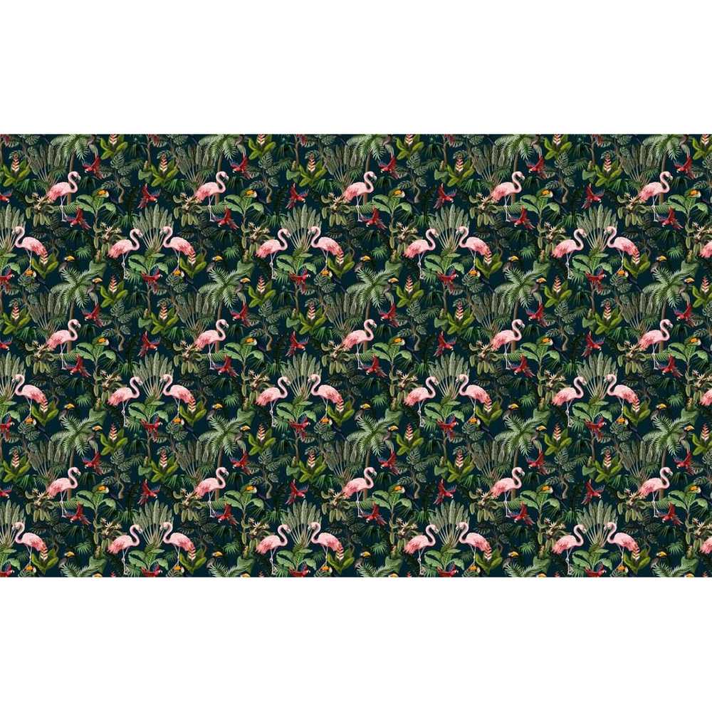 Papier peint tapisserie tropical flamant rose et palmes vertes - motif