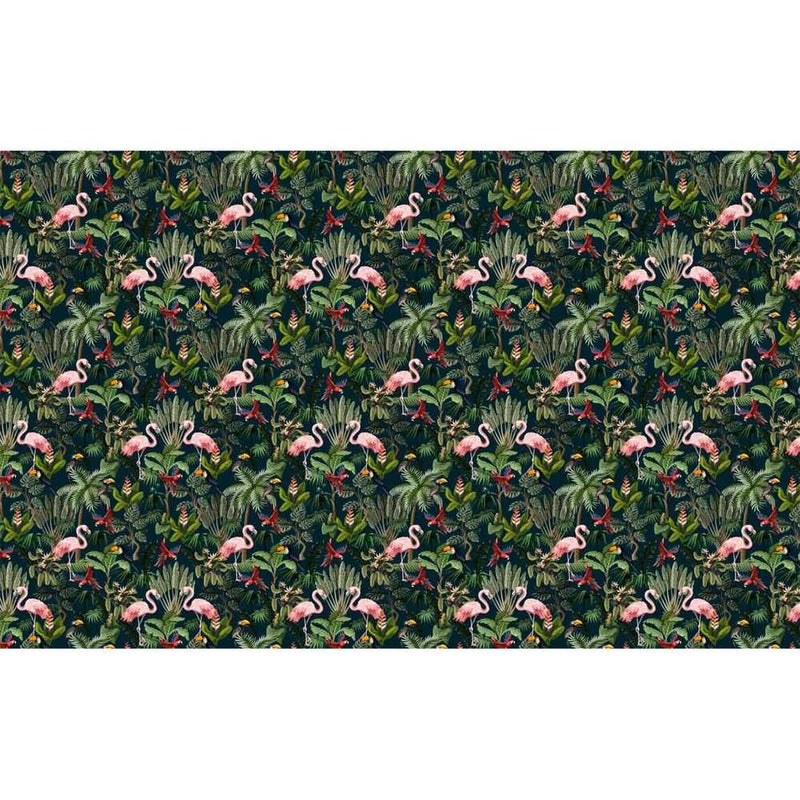 Papier peint tapisserie tropical flamant rose et palmes vertes — autocollant