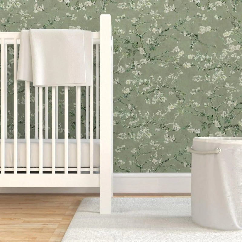 Papier peint tapisserie vert sauge pour chambre — autocollant