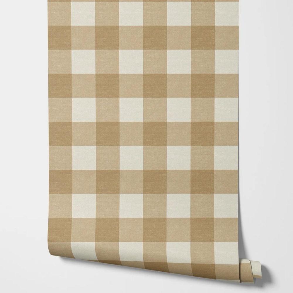 Papier peint tapisserie vichy beige et blanc - motif