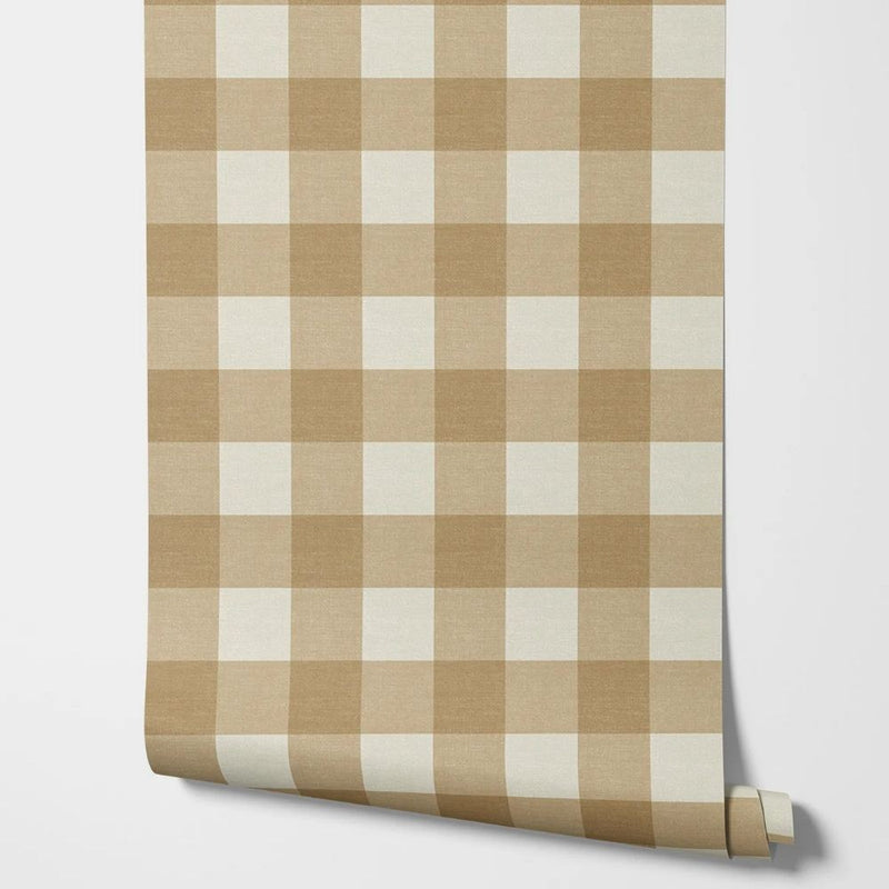 Papier peint tapisserie vichy beige et blanc — autocollant