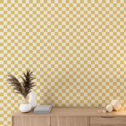 Papier peint tapisserie vichy jaune lumineux - Papierpeint - panoramique.fr