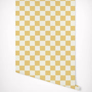 Papier peint tapisserie vichy jaune lumineux - Papierpeint - panoramique.fr