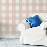 Papier peint tapisserie vichy rose pâle rétro - Papierpeint - panoramique.fr