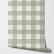 Papier peint tapisserie vichy vert sauge - Papierpeint - panoramique.fr