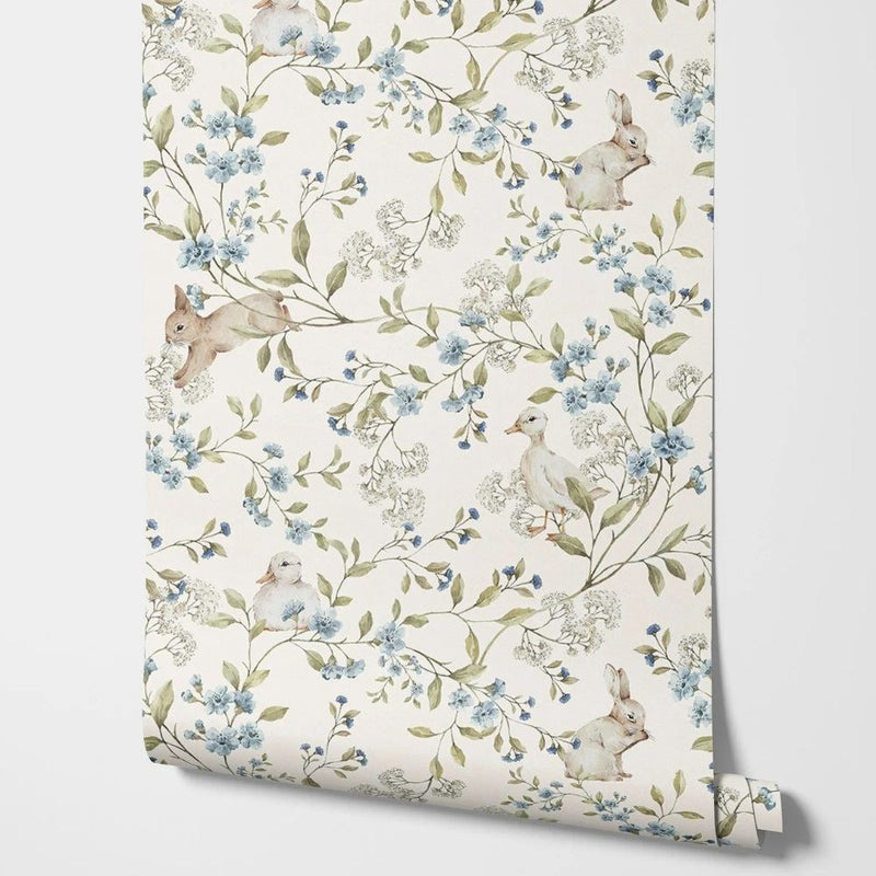 Papier peint tapisserie fleuri vintage enfants et fleurs — autocollant