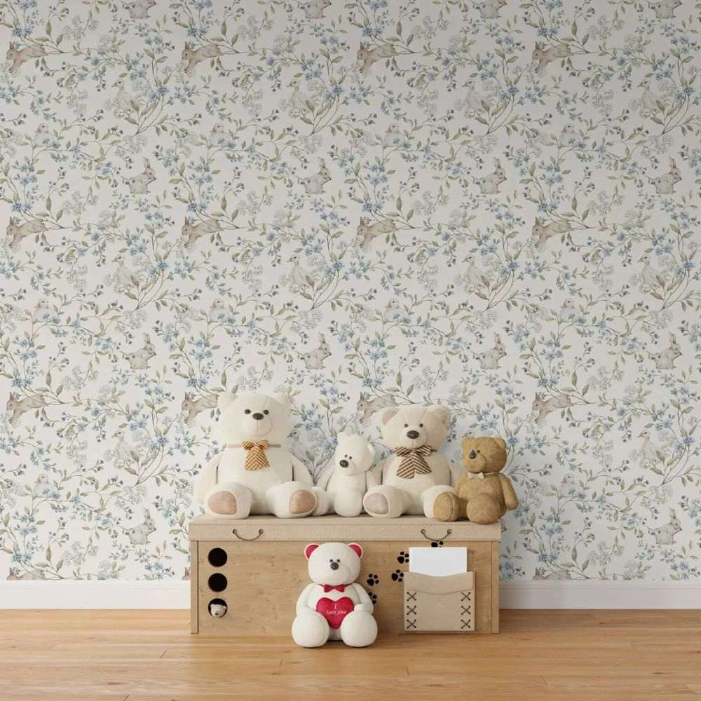 Papier peint tapisserie vintage fleurs et enfants - Papierpeint - panoramique.fr