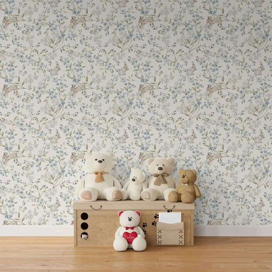 Papier peint tapisserie vintage fleurs et enfants - Papierpeint - panoramique.fr