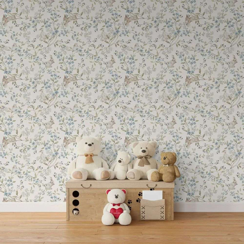 Papier peint tapisserie fleuri vintage enfants et fleurs — intissé mat premium