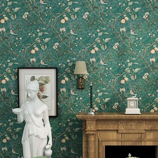 Papier peint tapisserie vintage fleurs et oiseaux - Papierpeint - panoramique.fr
