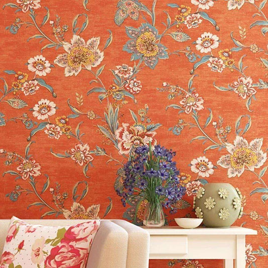 Papier peint tapisserie vintage terracotta fleuri - Papierpeint - panoramique.fr