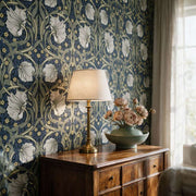 Papier peint tapisserie William Morris floral fond bleu - Papierpeint - panoramique.fr