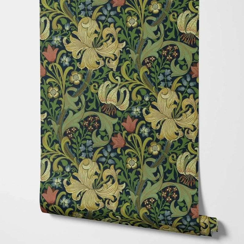 Papier peint tapisserie William Morris Golden Lily floral — autocollant