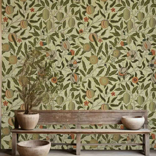 Papier peint tapisserie William Morris grenade vintage - Papierpeint - panoramique.fr