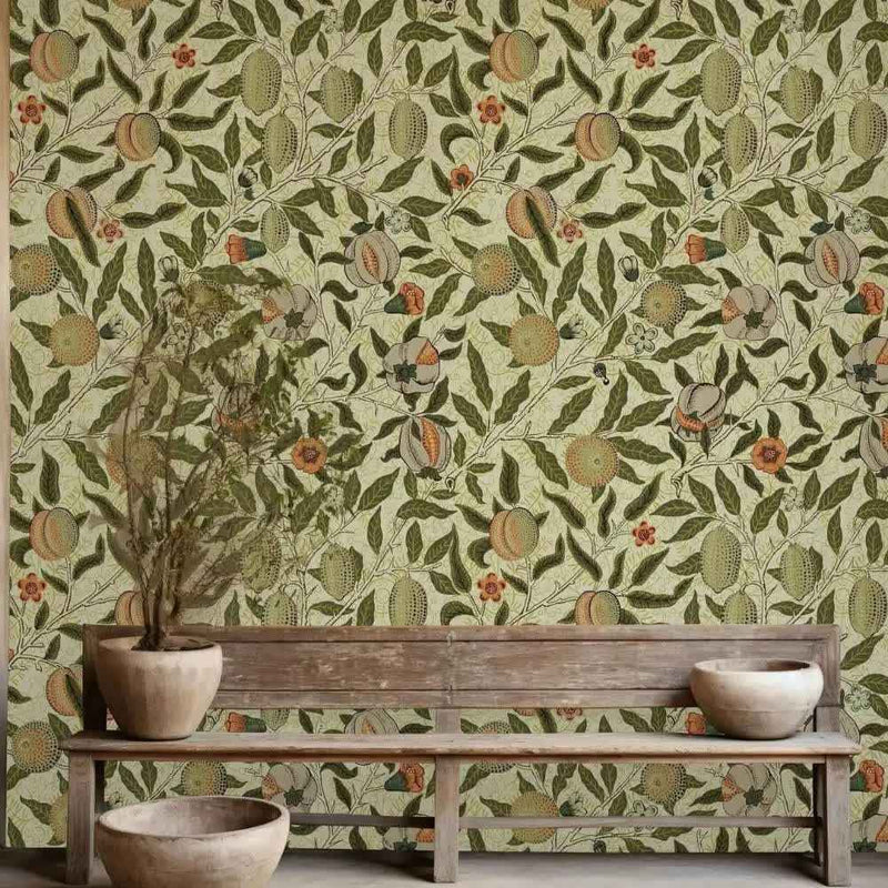 Papier peint tapisserie William Morris grenade vintage — intissé mat premium