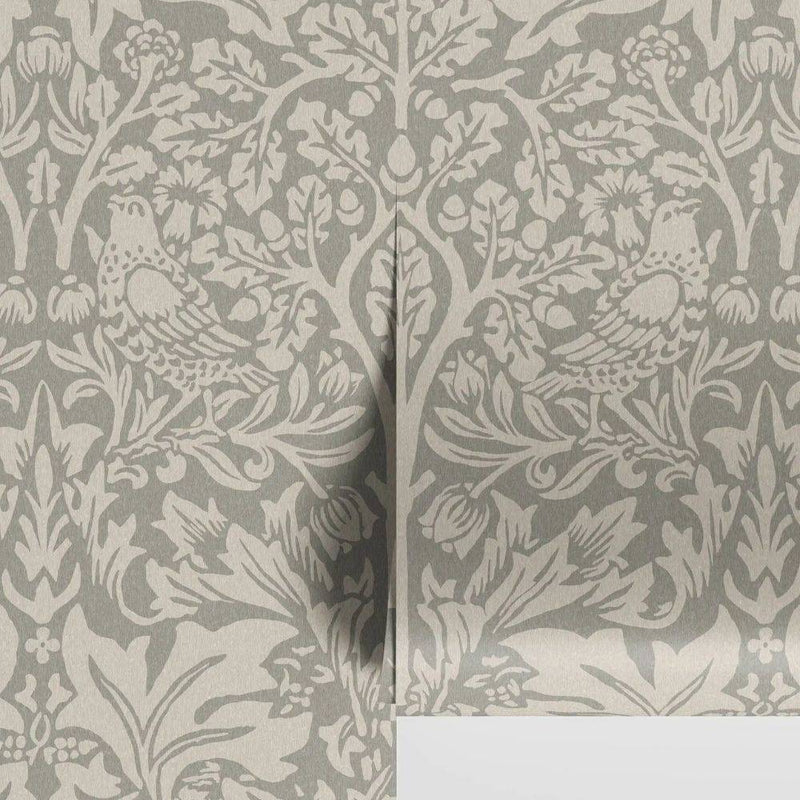 Papier peint tapisserie William Morris lapins et oiseaux gris taupe — autocollant