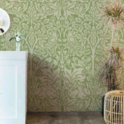 Papier peint tapisserie William Morris lapins et oiseaux vert sauge - Papierpeint - panoramique.fr
