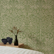 Papier peint tapisserie William Morris lapins et oiseaux vert sauge - Papierpeint - panoramique.fr