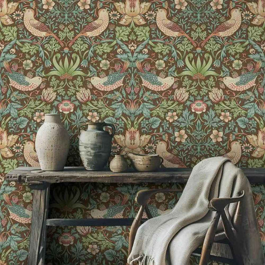 Papier peint tapisserie William Morris Strawberry Thief - Papierpeint - panoramique.fr