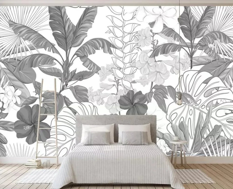 Papier Peint Tropical Noir Et Blanc — intissé mat premium