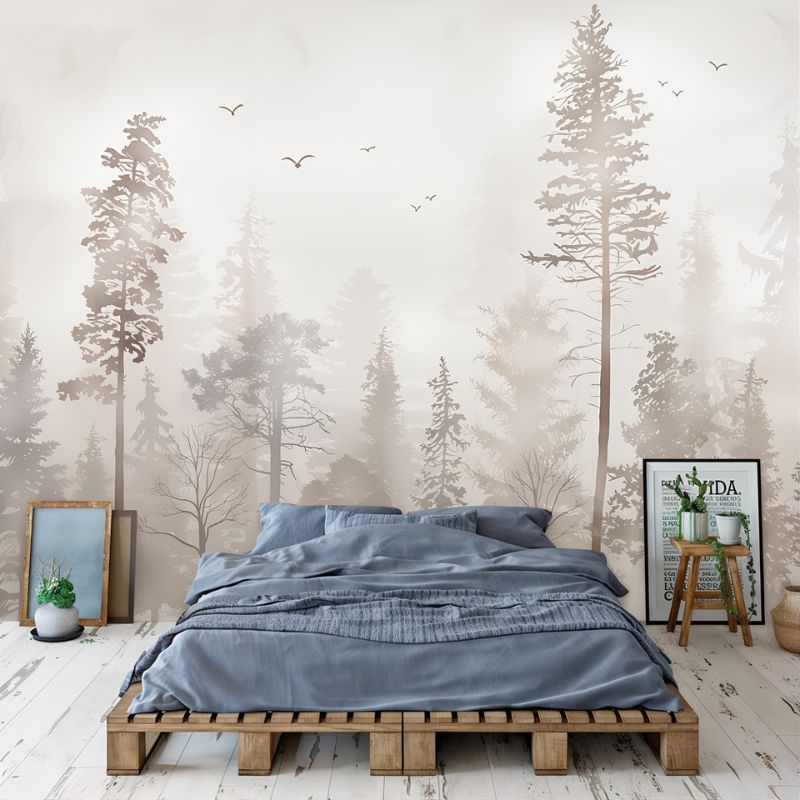 Tête de lit papier peint arbre — intissé mat premium